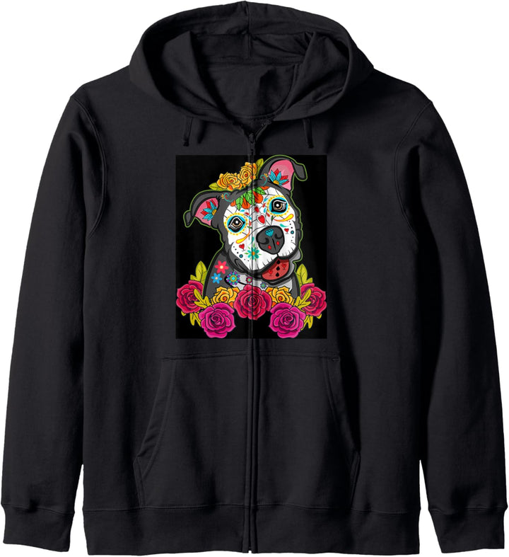 calaveras de azúcar pitbull dia de los muertos perros hund Kapuzenjacke