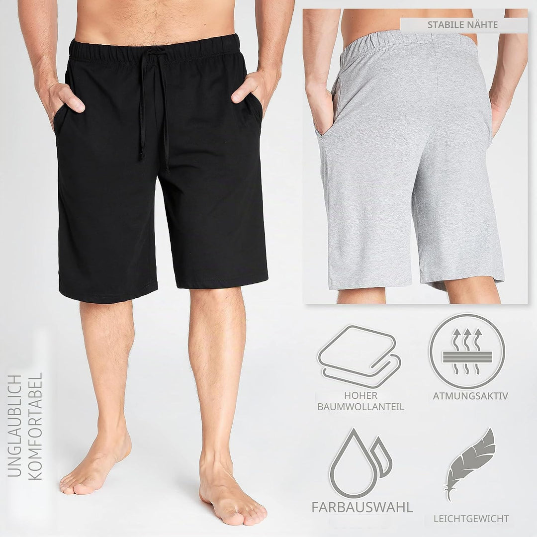 CityComfort Pyjama Shorts Herren, Kurze Schlafanzughose Herren mit Seitentaschen &amp; Elastischem Bund