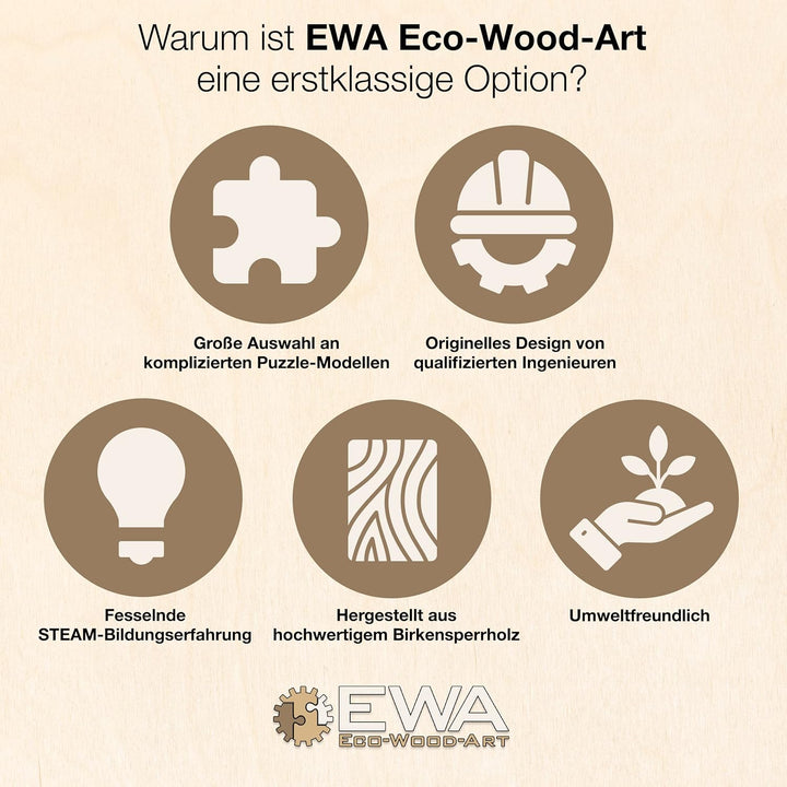 EWA Eco-Wood-Art 3D Puzzle Erwachsene 3D Holzpuzzle mit Gummibandmotor, Rädern &amp; rotierender Kanone