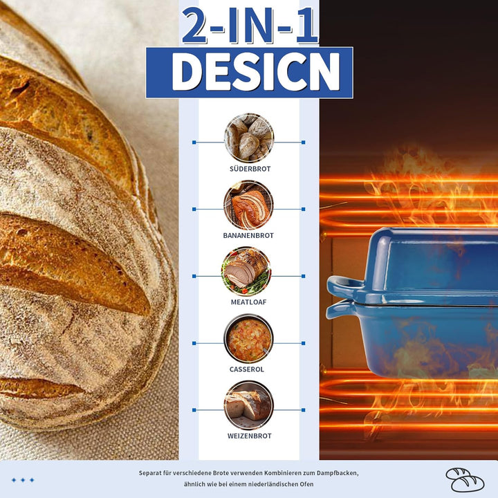 Gusseisen Brotbackform mit Deckel 22,96cm × 12,78cm,Bread Pans for Homemade Bread, Heavy Duty Loaf P