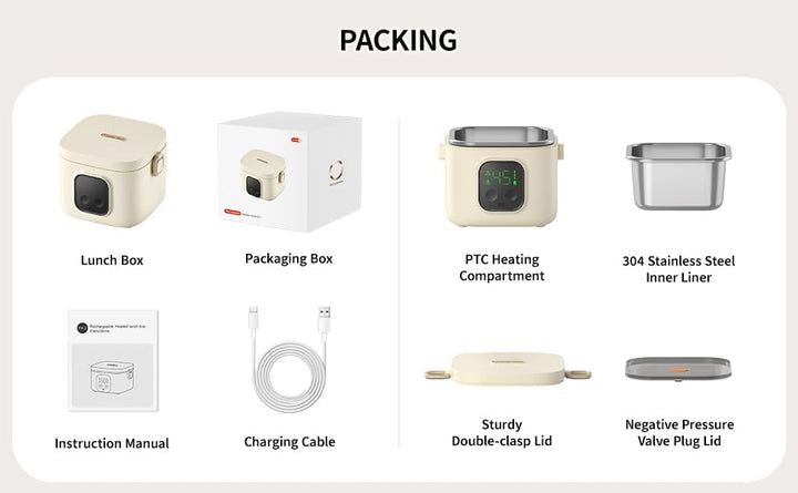 Elektrische Lunchbox, 14000mAh Akku Kabellose Beheizte Lunchbox mit Timer und 5 Temperaturstufen,800