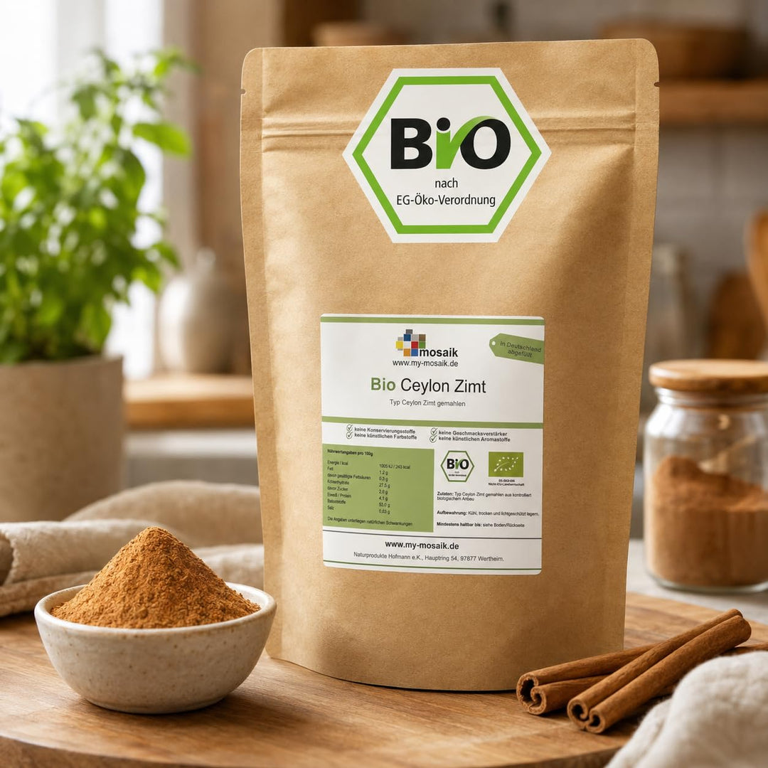 Bio Ceylon Zimt 1000g gemahlen - Typ Ceylon - Premium Qualität, keimreduziert, glutenfrei, laktosef