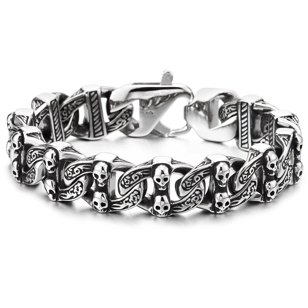 COOLSTEELANDBEYOND Gothic Vintage Anker Marinekette mit Schädeln Edelstahl Armband für Herren Rauhe