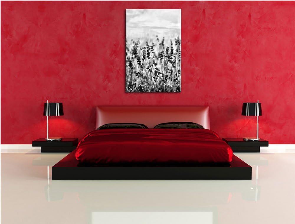 Pixxprint Schöner Lavendel im Regen / 100x70cm Leinwandbild bespannt auf Holzrahmen/Wandbild Kunstdr