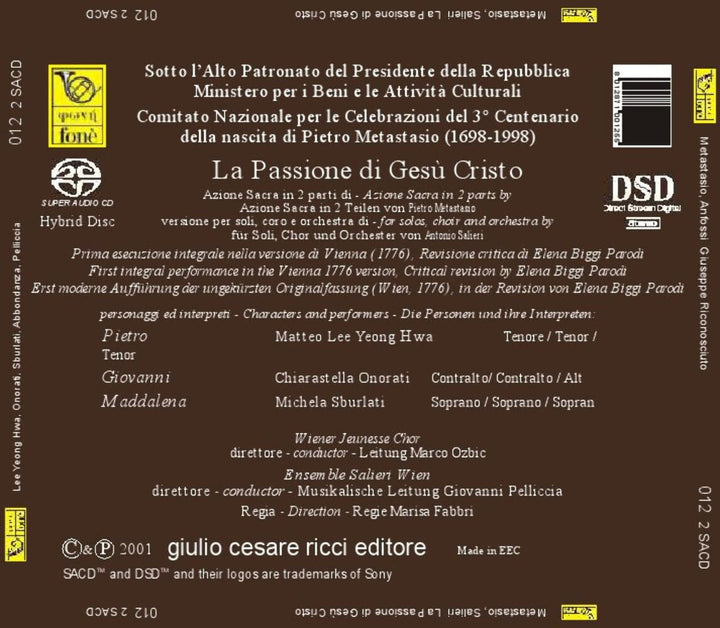 Metastasio Passionsmusik, Audio-CD