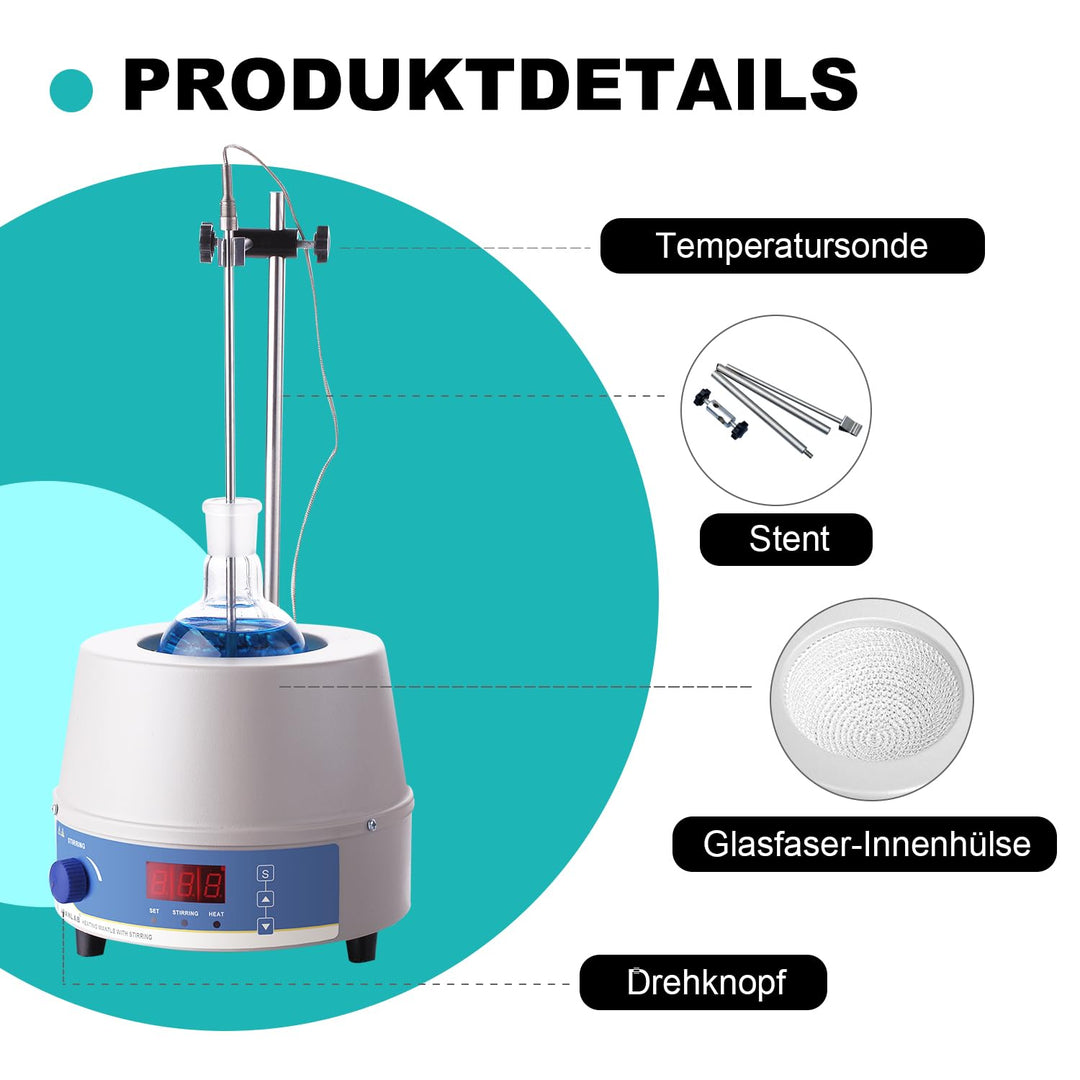 JOANLAB Labor Heizmantel 1000ml Elektrischer Laborheizungsmantel mit Magnetrührer, digitale Temperat