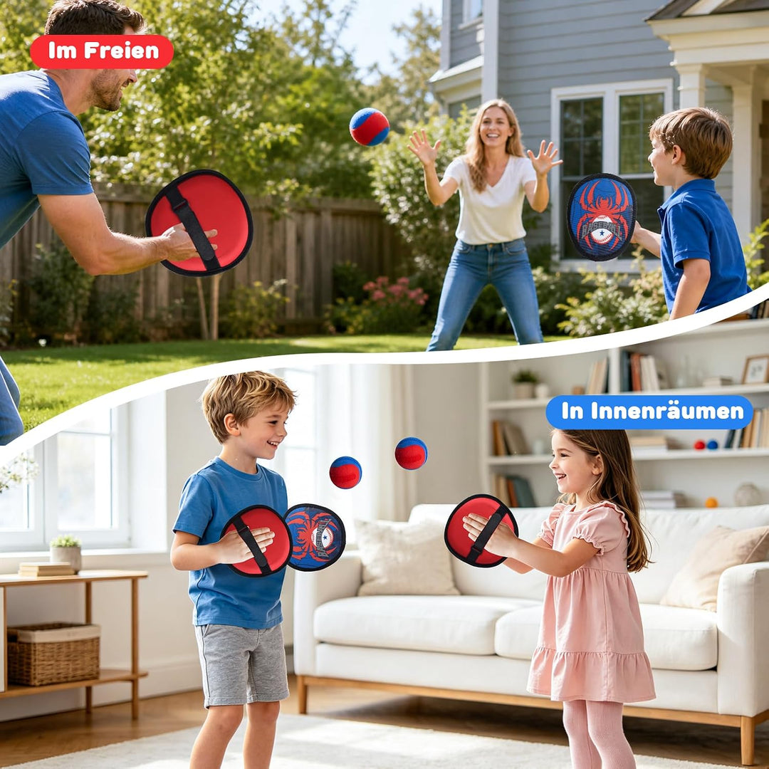 Klettball Set mit 4 Fangscheiben 4 Bälle, Klettballspiel für Kinder ab 3-12 | Ballspiele für Drausse