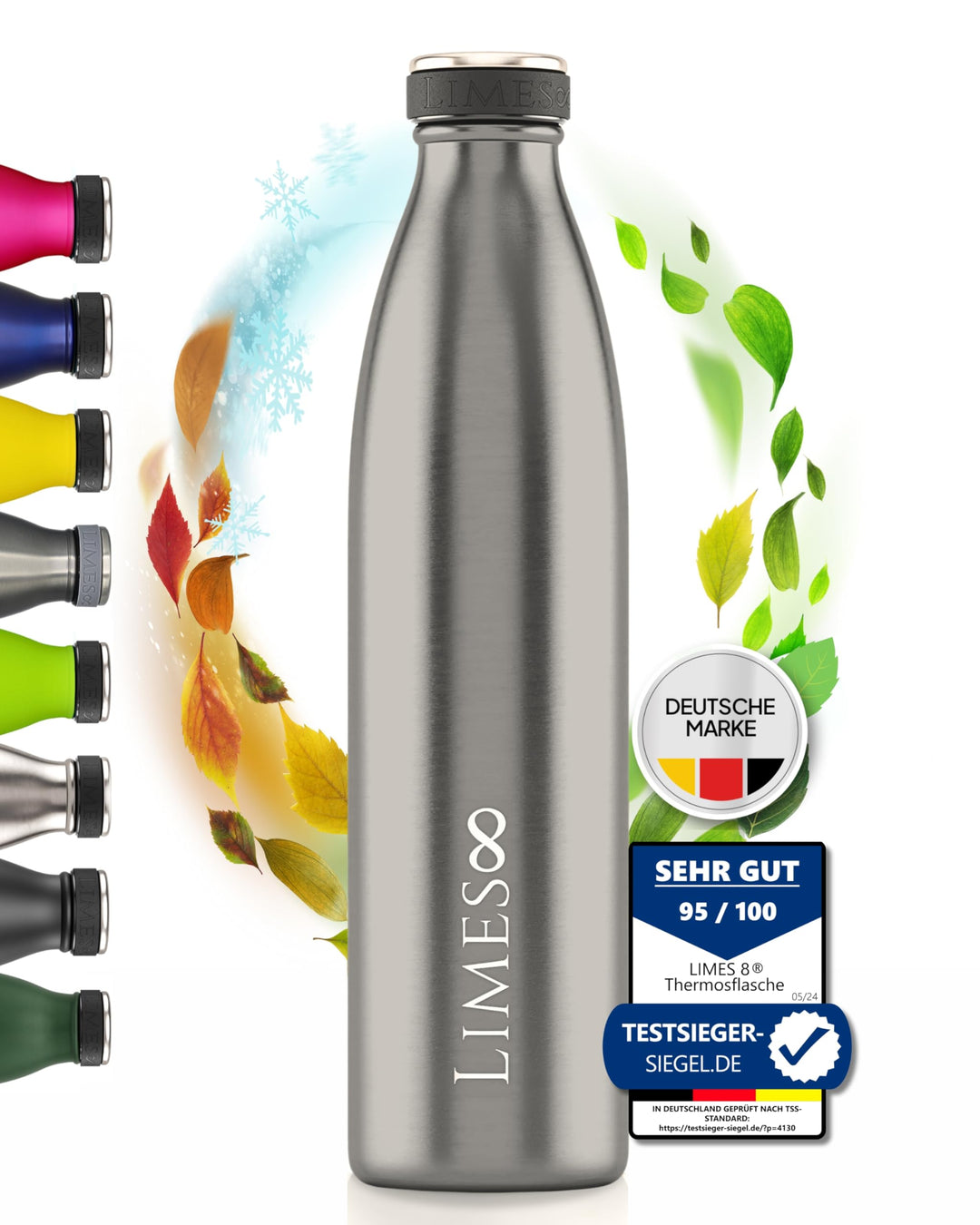 Limes 8 Thermosflasche Edelstahl 1L [HEIss &amp; KALT] - 5-fach vakuumisolierte Trinkflasche - auslaufsi