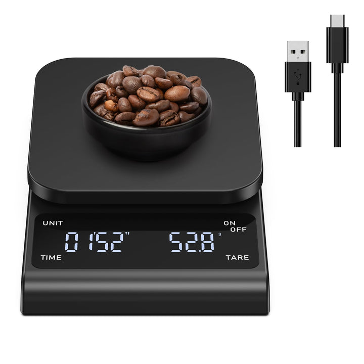 Brifit Kaffeewaage mit Timer, Espresso Waage 3kg/0.1g, Hochpräzise Feinwaage, USB Wiederaufladbare K