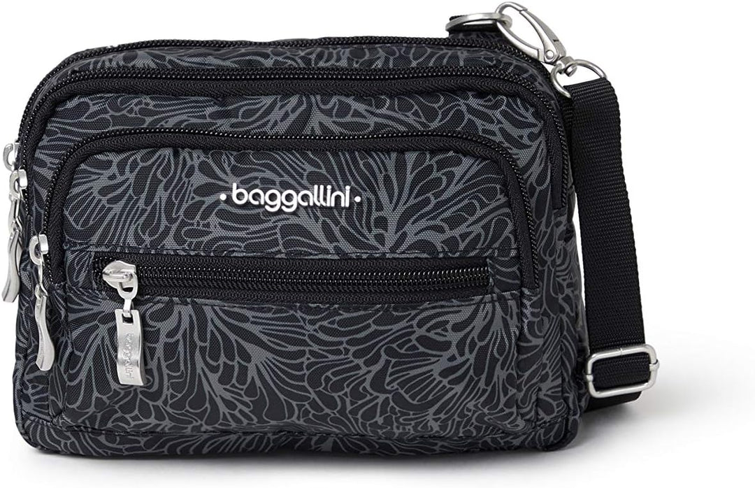 Baggallini Umhängetasche mit drei Reissverschlüssen Einheitsgrösse Midnight Blossom, Einheitsgrösse