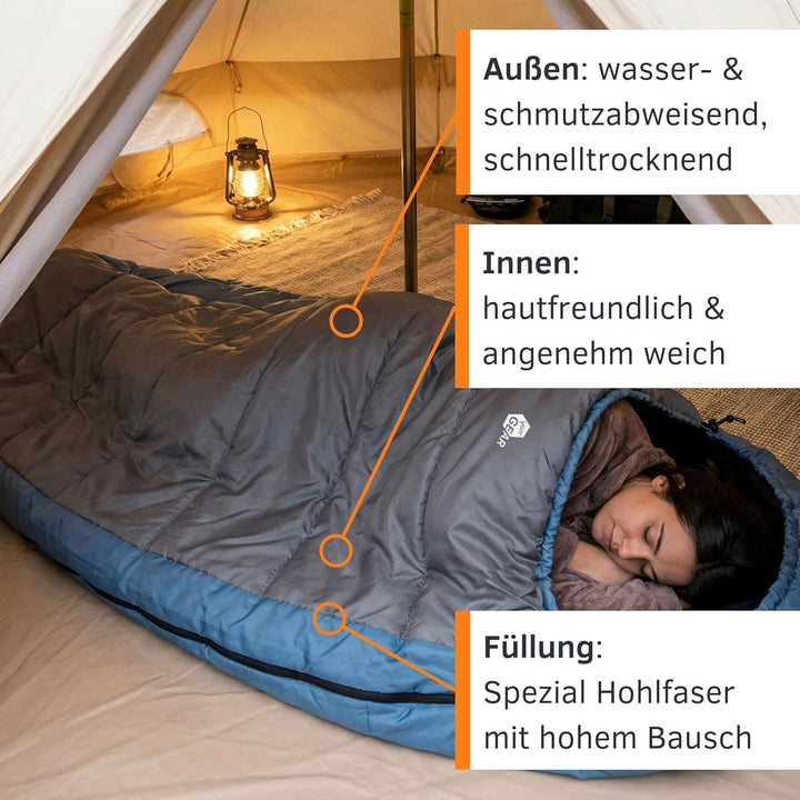 your GEAR Schlafsack Calima XXL - Extra Breiter Eiform Schlafsack 230x110 cm - Viel Platz für Seiten