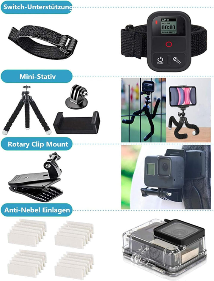 DIKER 70 in 1 Zubehör Set Action Cam, Accessory Kit für GoPro Hero Black 12 11 10 9 8 7, AKASO, DJI