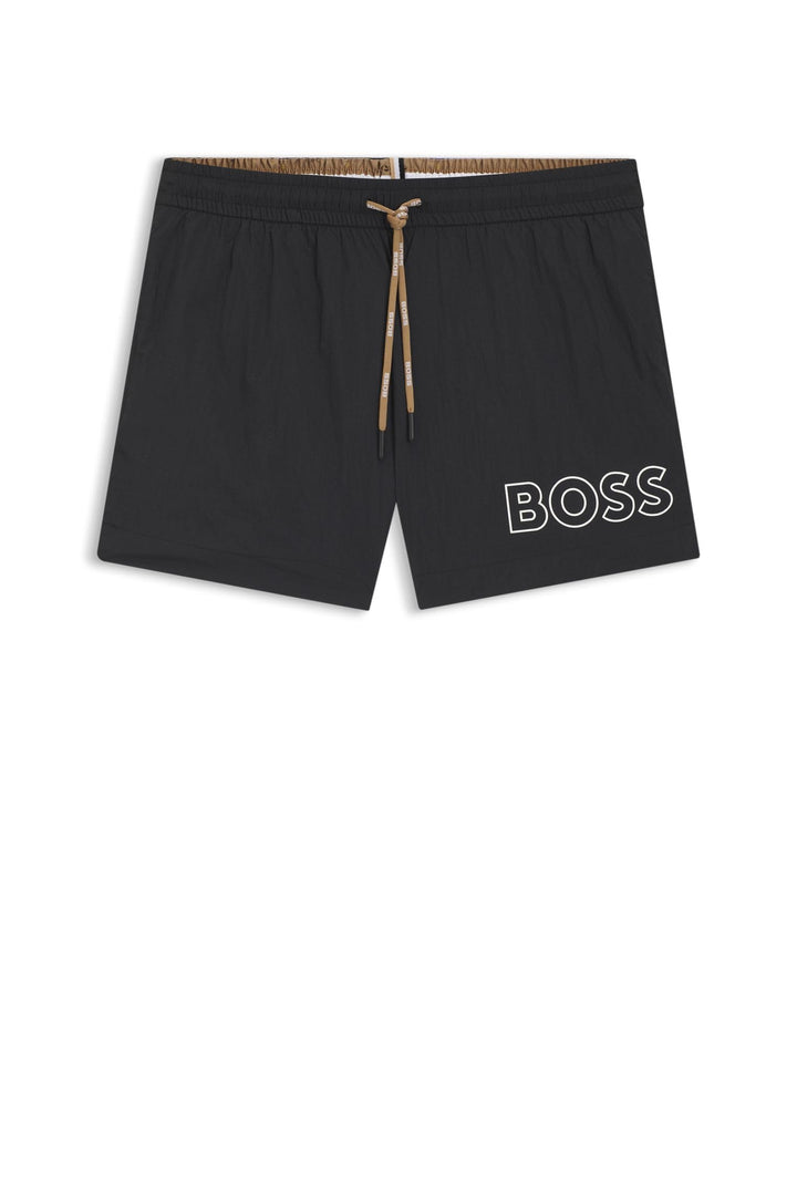 BOSS Herren Mooneye Schnell trocknende Badeshorts mit Logo-Umriss L Black5, L Black5