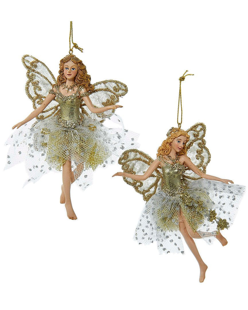 Kurt Adler 5" Resin Platinum Fairy Christmas Ornament 2 Assorted C7263 Weihnachtsschmuck aus Kunstha