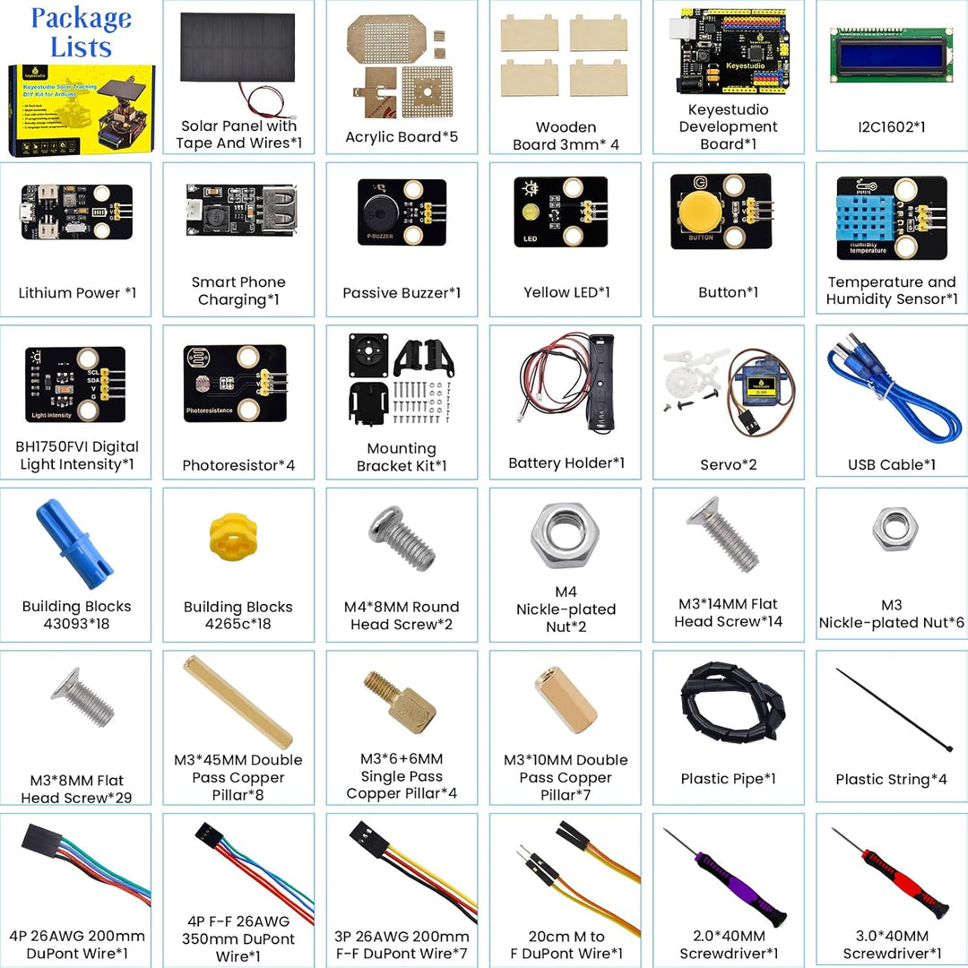 KEYESTUDIO DIY Solar Tracking Electronic Kit for Arduino UN0, Temperature and Humidity Sensor,BH1750