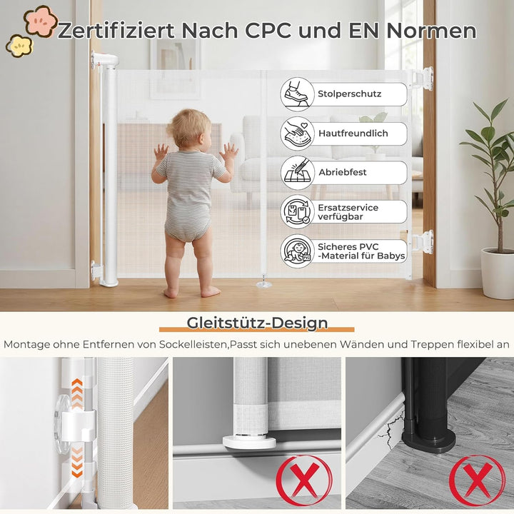 Ycozy Treppenschutzgitter Ohne Bohren 0-150cm Türschutzgitter Ausziehbar mit Stützstangen Treppensch