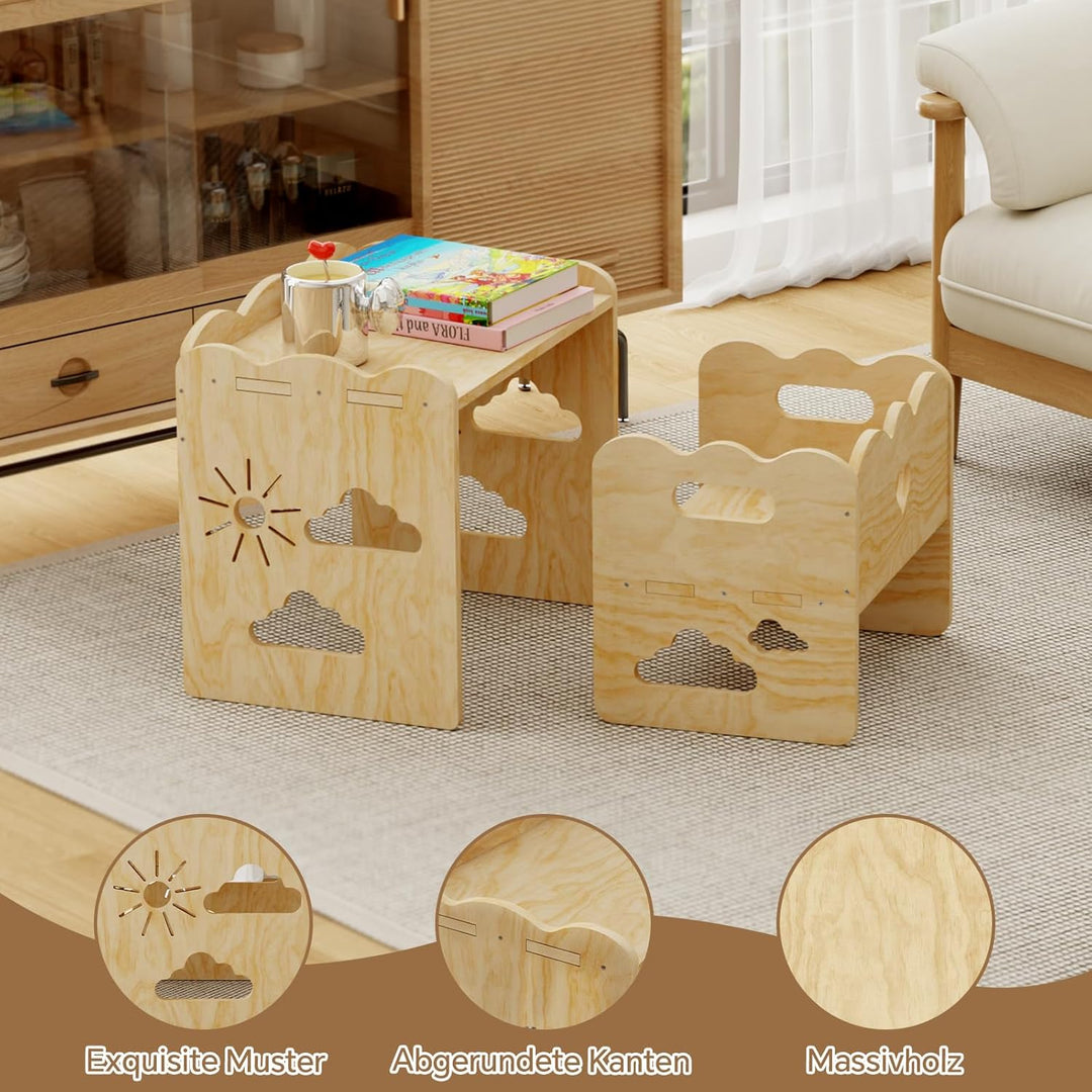 Giklux und Stuhlsets für Kindertisch, Tisch und Stuhl aus Holz, Montessori-Tisch, Montessori-Möbel,