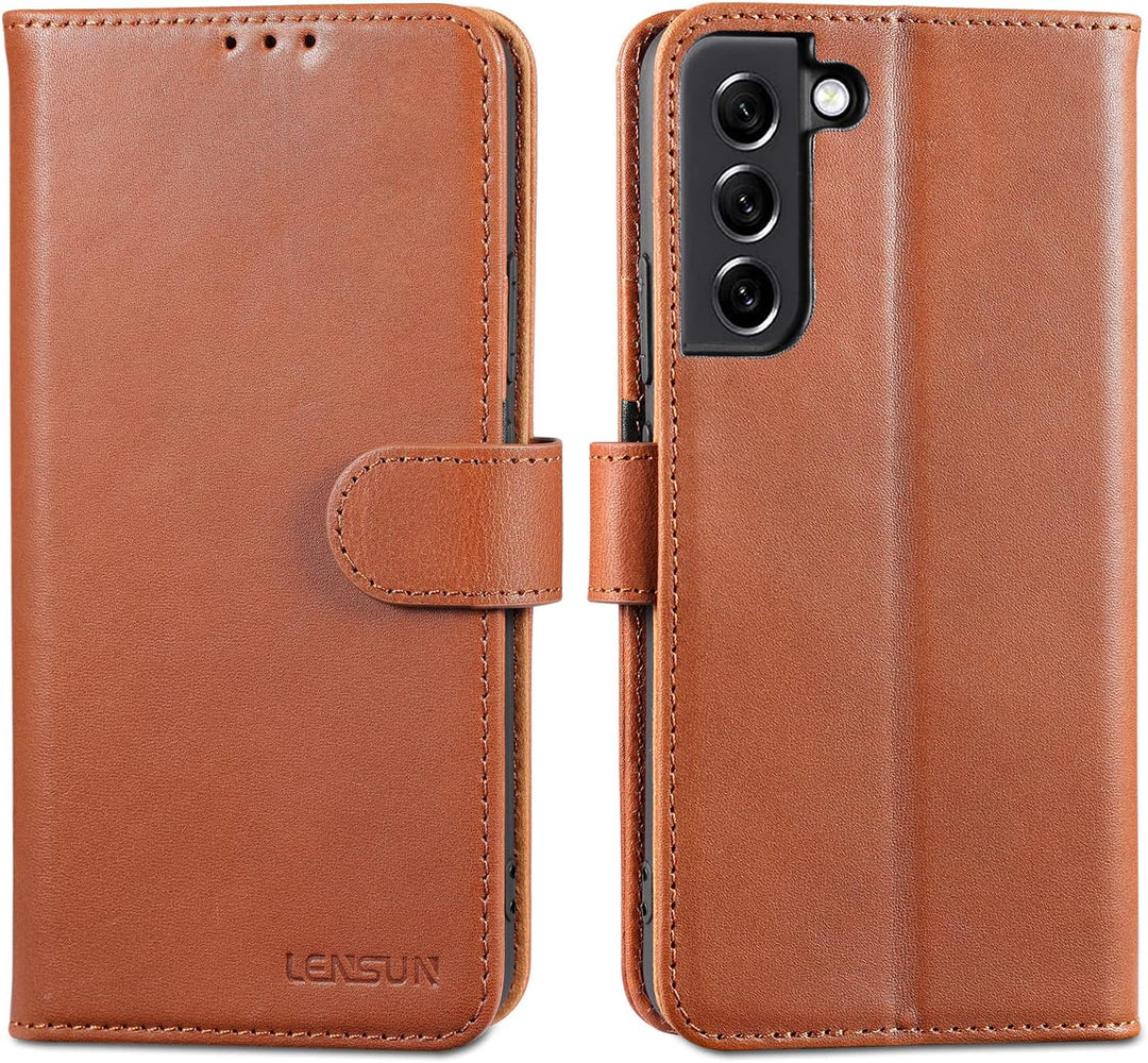 LENSUN Echtleder Hülle für Samsung Galaxy S22 Plus, Handyhülle [Echtes Leder][Magnetverschluss][RFID