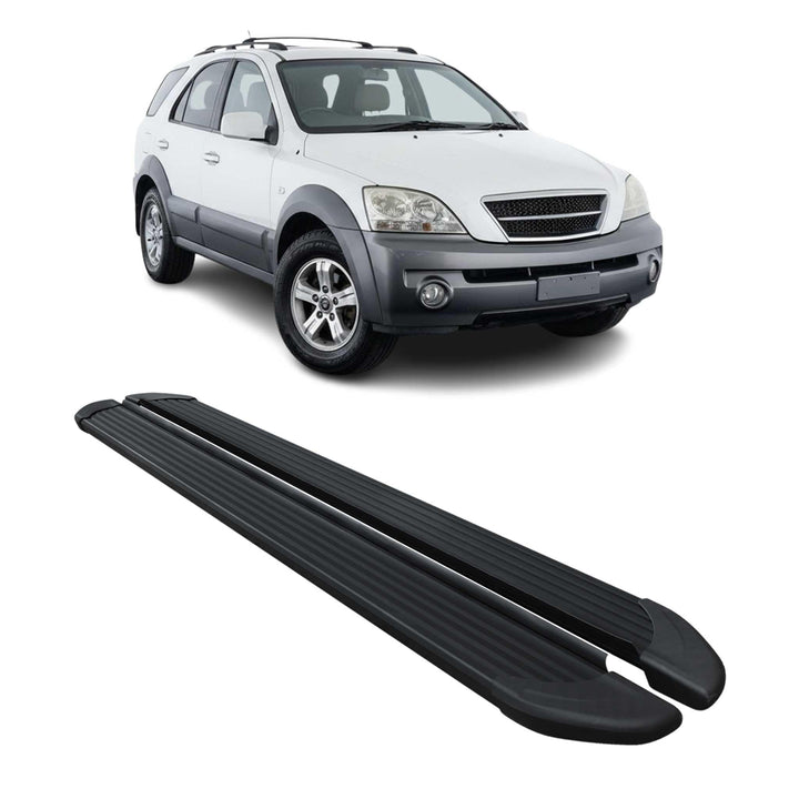 OMAC Seitenschweller Trittbretter Schweller kompatibel mit Kia Sorento 2002-2010 Alu Schwarz OPA / S