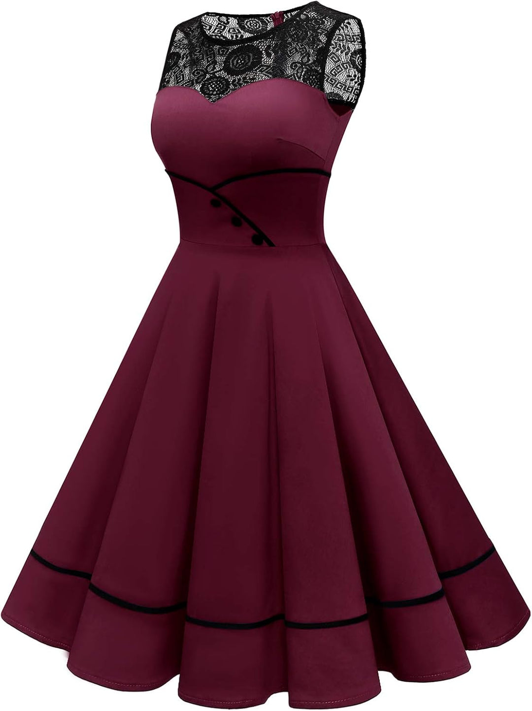 Bbonlinedress Damen Cocktailkleid Rockabilly Spitzenkleid 50er Retro Vintage Faltenrock Elegant Ärme