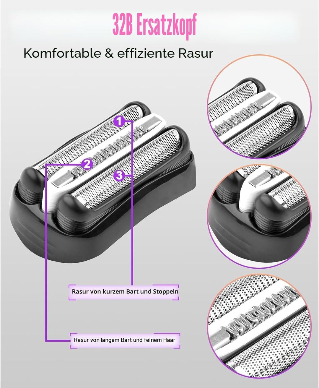2 Stück Series 3 32B Rasierköpfe kompatibel mit Br**n S3 3040s 3000s 3050cc 3010s 3070cc 3080s 3090s