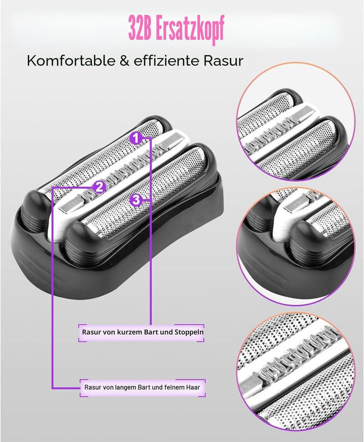 2 Stück Series 3 32B Rasierköpfe kompatibel mit Br**n S3 3040s 3000s 3050cc 3010s 3070cc 3080s 3090s