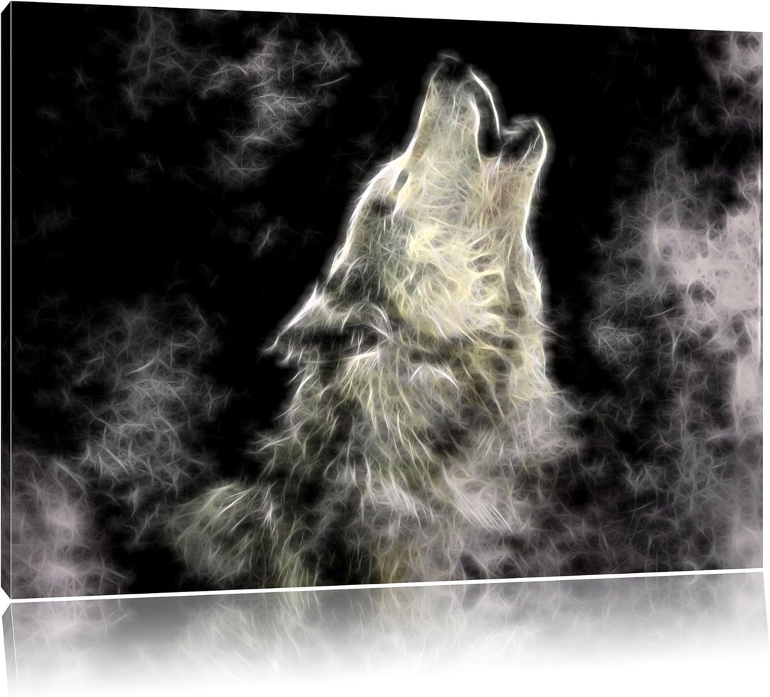 Dark Heulender Wolf Kunst Deluxe Format: 100x70 cm auf Leinwand, XXL riesige Bilder fertig gerahmt m