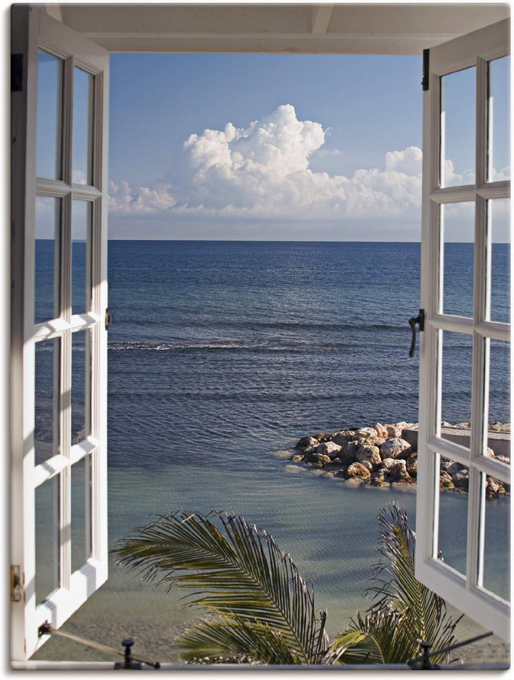 Artland Leinwandbild Wandbild Bild auf Leinwand 45x60 cm Wanddeko Fensterblick Fenster zum Paradies