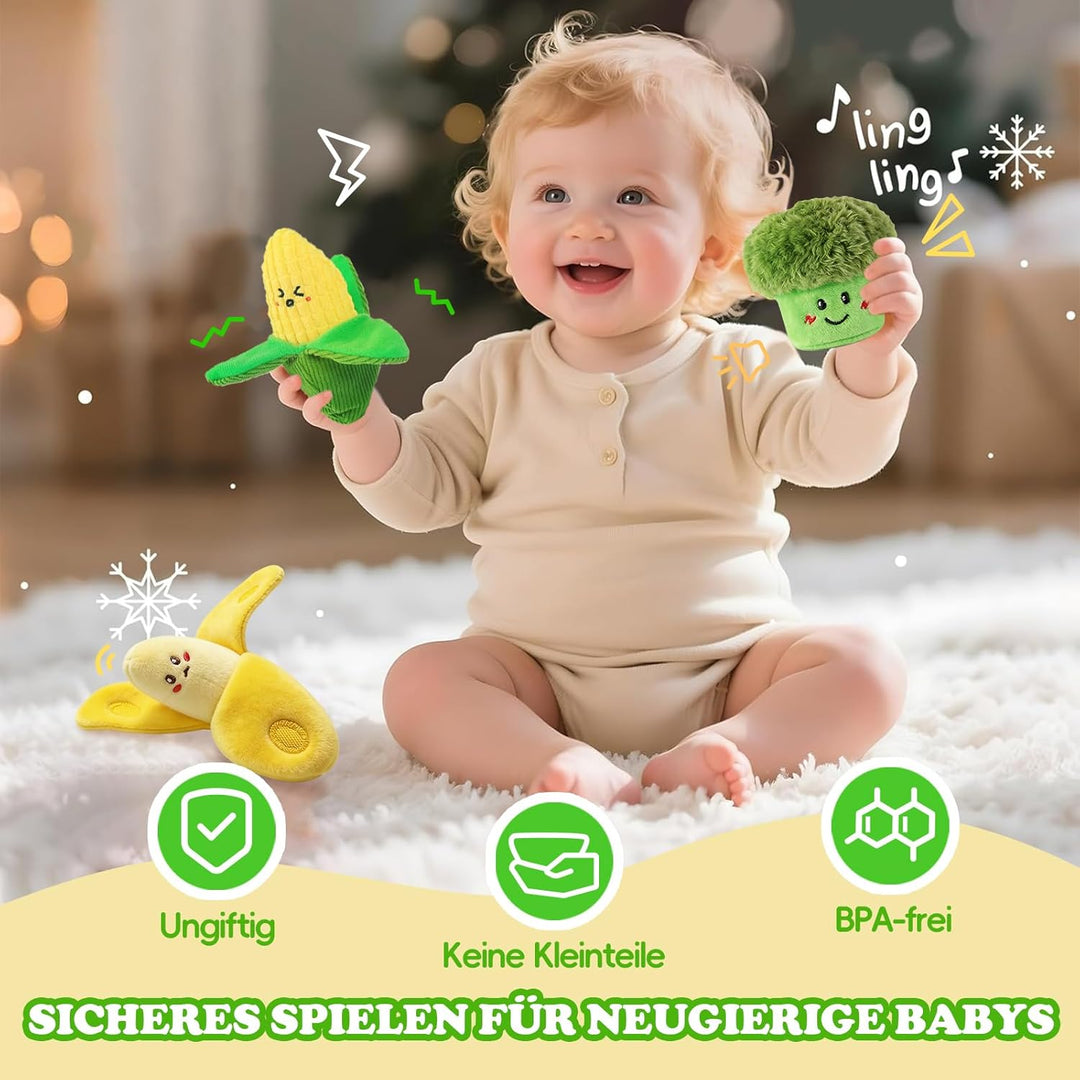 Baby Spielzeug 6 7 8 9 10 12 Monate, Gemüse und Obst Plüsch Spielzeug(16PCS) mit Rassel & Knisterpap