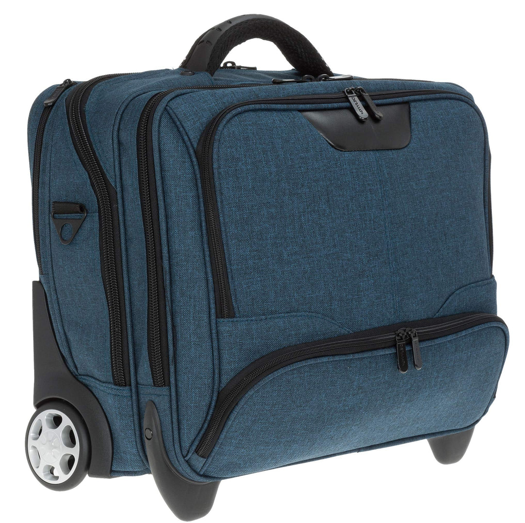 Trolley Pilotentrolly mit Polstertasche 17 Zoll [41 cm x 29 cm] + Ledermäppchen (DARKBLUE Two Tone),