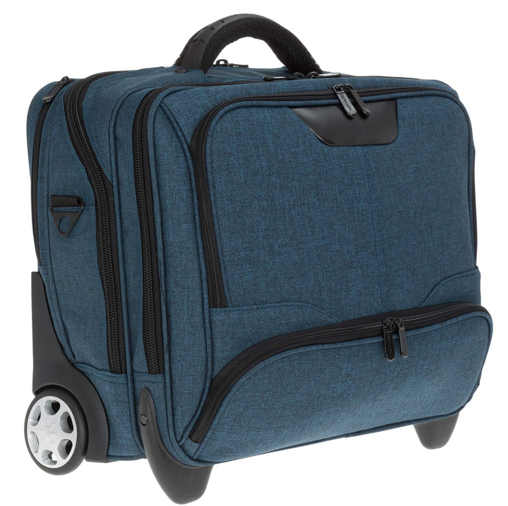 Trolley Pilotentrolly mit Polstertasche 17 Zoll [41 cm x 29 cm] + Ledermäppchen (DARKBLUE Two Tone),