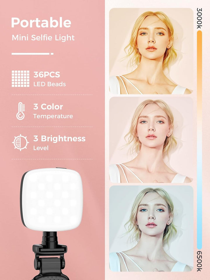 Smiling Shark Foto Licht Klein, Tragbar Selfie Licht mit Clip Wiederaufladbar CRI 90+ 9 Beleuchtungs