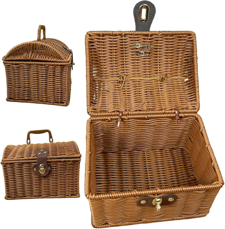 Weiden-Picknickkorb, 20, 3 x 15, 2 cm, Weidenkorb mit Deckel und Griff, Rattan-Aufbewahrung, gewebte