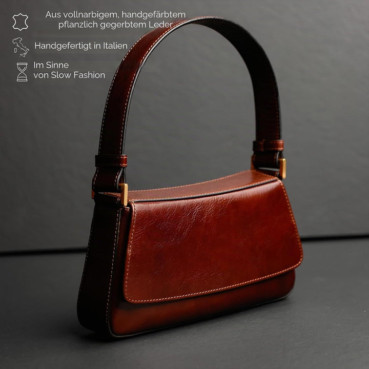 Time Resistance Lederhandtasche - Geldbörse aus Vollnarbenleder für Damen - Umhängetasche Braun, Bra