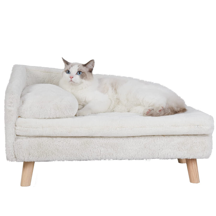 BingoPaw Luxus katzensofa Haustiersofa mit Rückenlehne Plüsch Kissen Holzbeinen, Hundesofa für klein