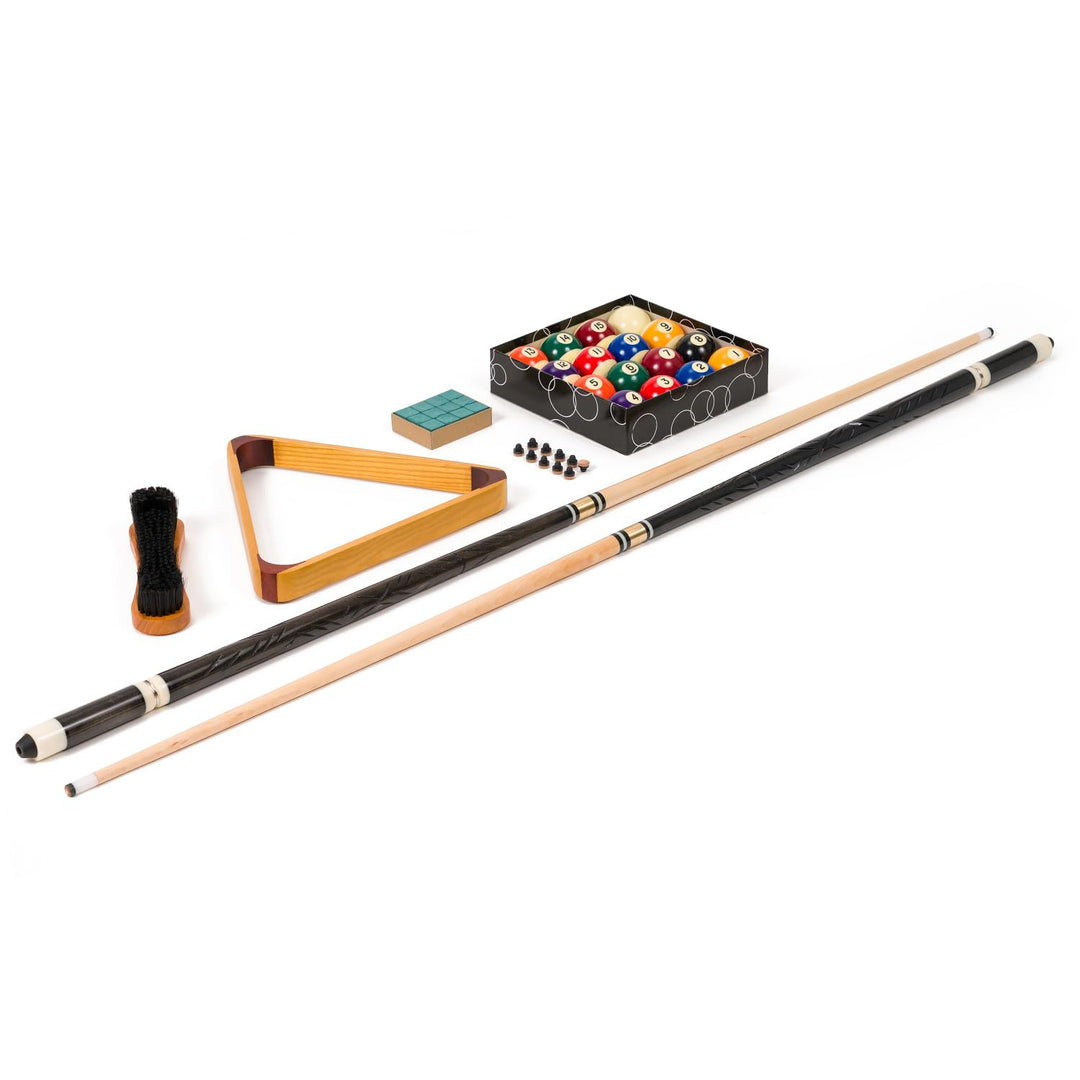 Stradivari Billard Equipment Set | Queue Set mit Kugeln, Dreieck, Kreide, Bürste und 10 Ersatzleder