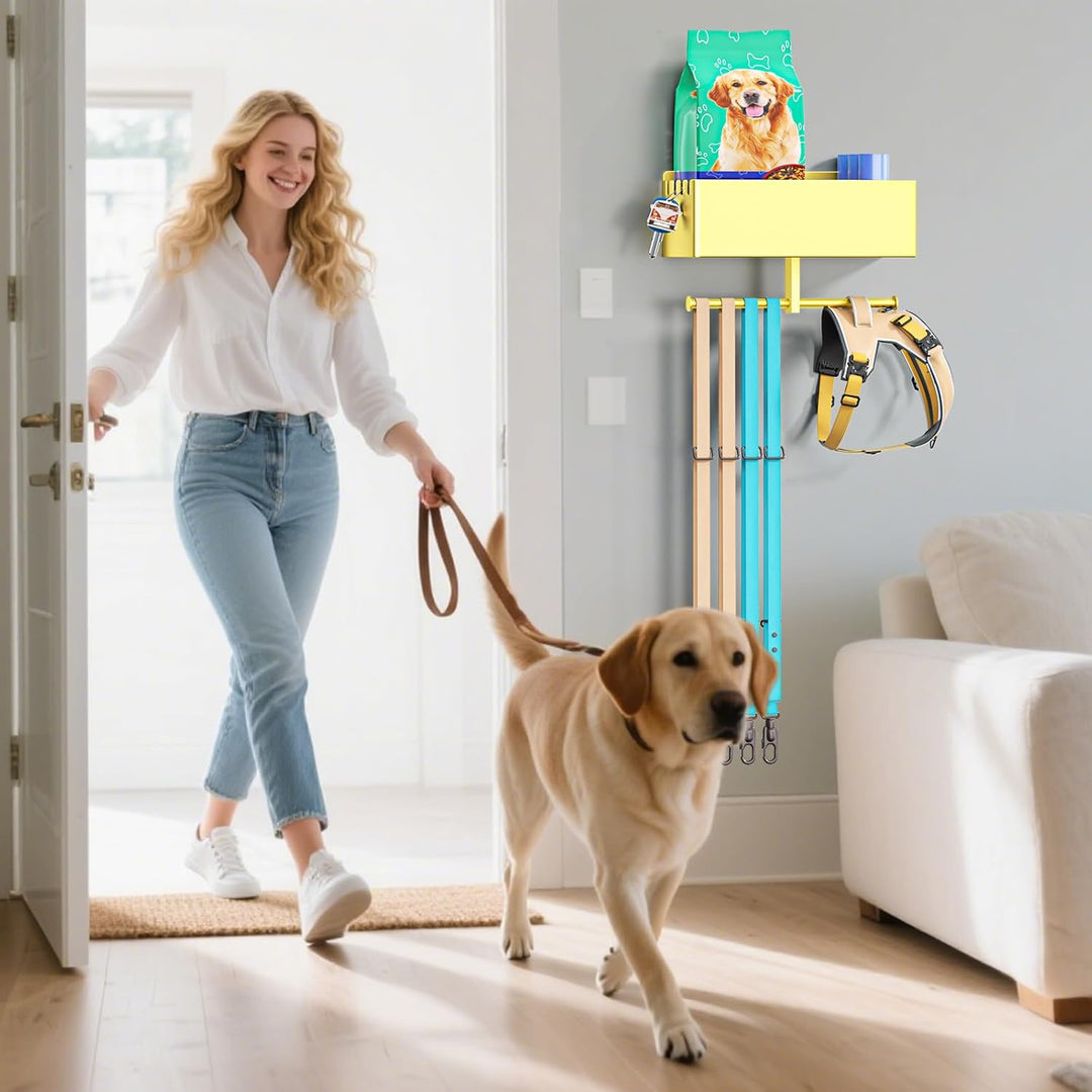 YYBO Hundegarderobe mit ablage, Hundeleinen Halterung Wand, Hunde Garderobe für Hundezubehör Hundele