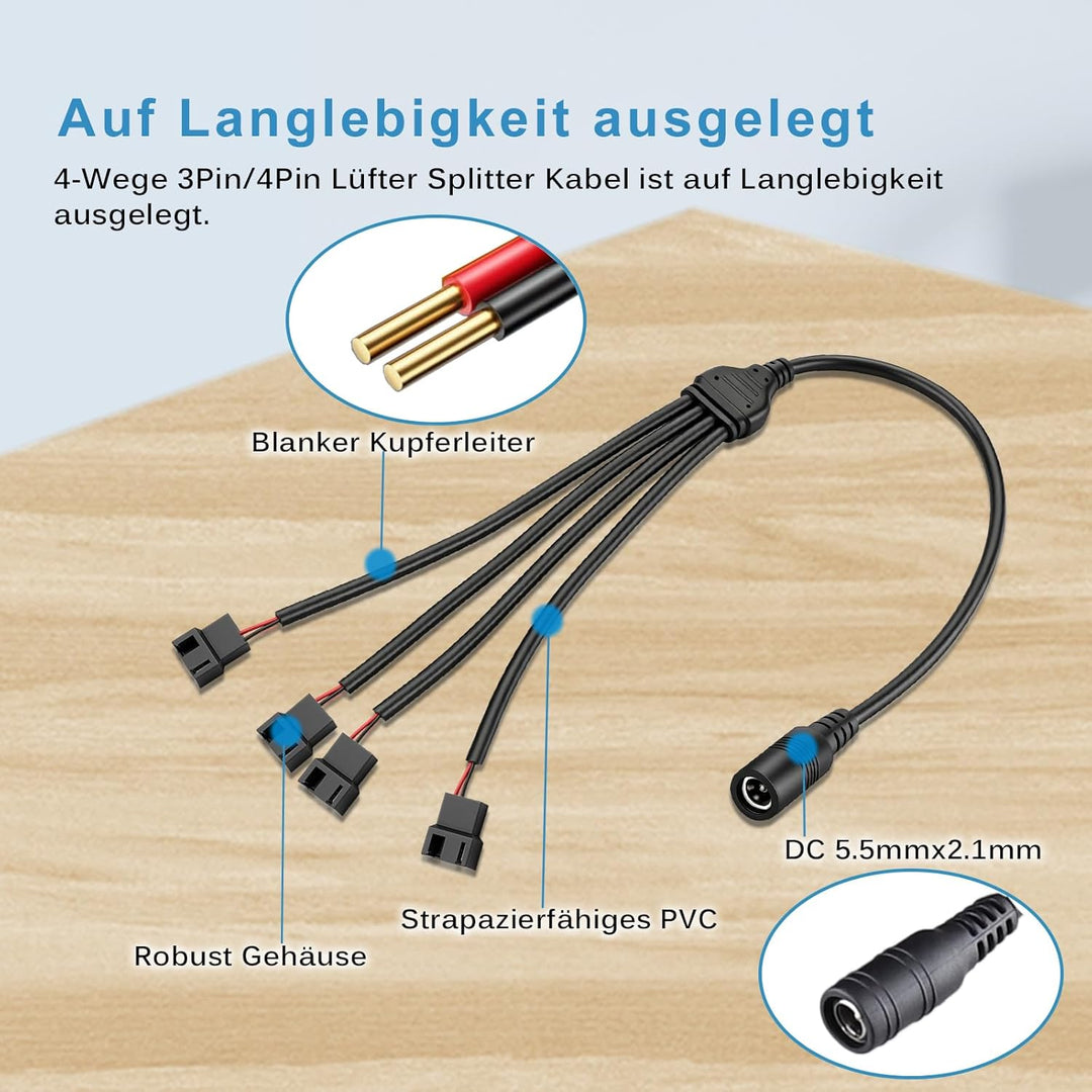 GDSTIME 36W 12V PC Lüfter Geschwindigkeit Controller Regelbar Netzteil Lüfter Drehzahlregler 4 Wege