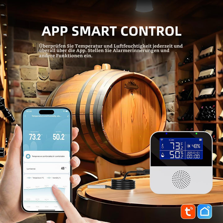 WiFi Temperature Sensor with Waterproof External Probe,Tuya Smart Temperature Humidity Monitor with