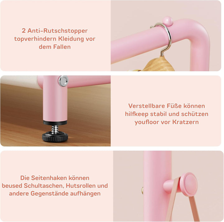 Kinder Garderobe Kleiderständer 80×30×125cm, Kinder Kleiderständer mit 2 Haken + Aufbewahrungskorb,