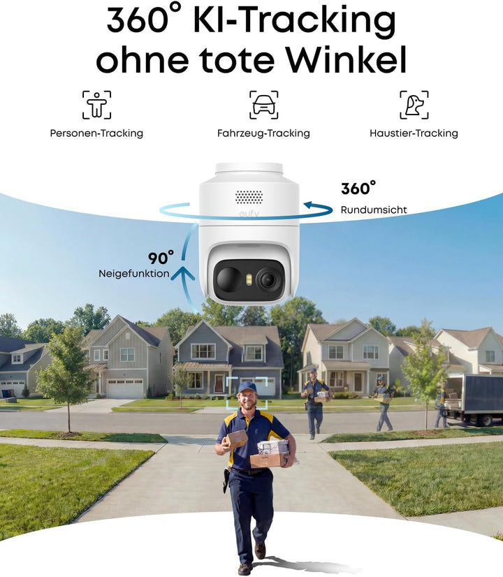 eufy Security eufyCam C37, kabellose 2K Outdoor-Überwachungskameras mit 360° KI-Tracking (Pan & Tilt