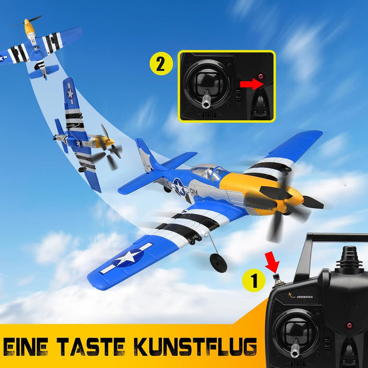 P51D Mustang RC Flugzeug, 2,4Ghz 4-Kanal Ferngesteuertes Flugzeug RTF Aerobatics Flugzeug Spielzeug