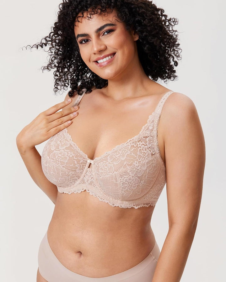 DELIMIRA Damen Minimizer BH Ohne Einlagen Mit Spitze Mit Bügel Grosse Grössen 110C Beige, 110C Beige