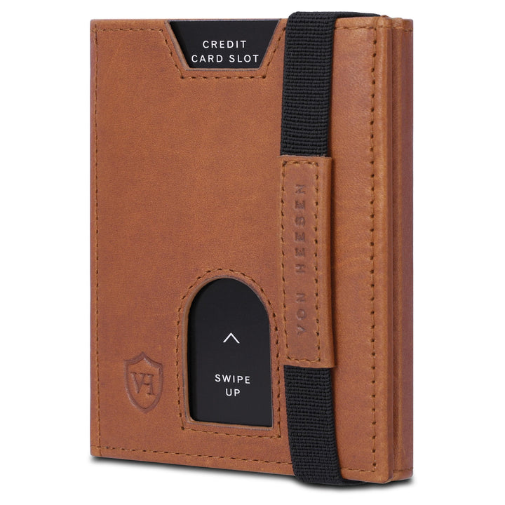 VON HEESEN Slim Wallet mit XL Münzfach & RFID-Schutz - Leder Geldbeutel - Mini Geldbörse für Herren