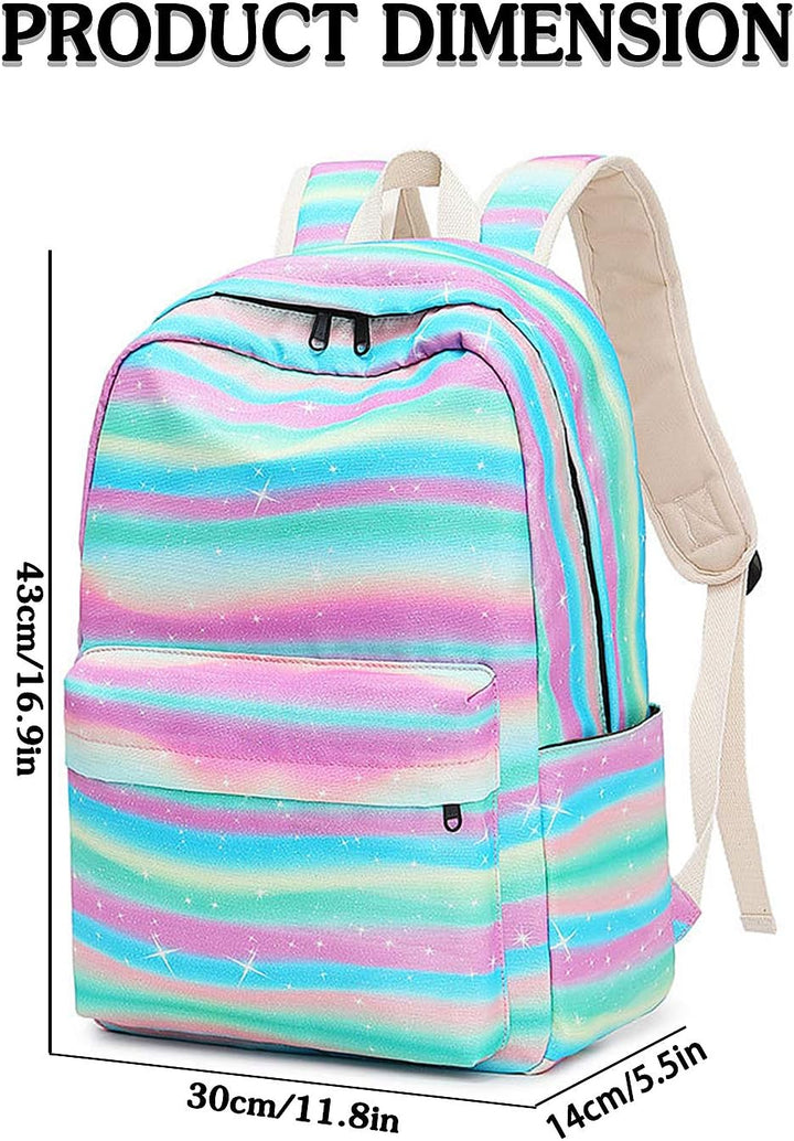 Xinveen Rainbow Backpack Twinkle School Bag Lightweight Laptop Backpack Multifunction Travel Daypack