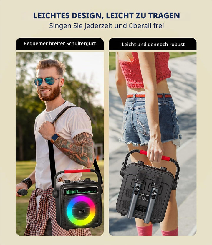 Karaoke Maschine für Erwachsene – Tragbare Anlage mit 2 Mikrofonen, Bluetooth/TF/USB/AUX/TWS, Lautsp
