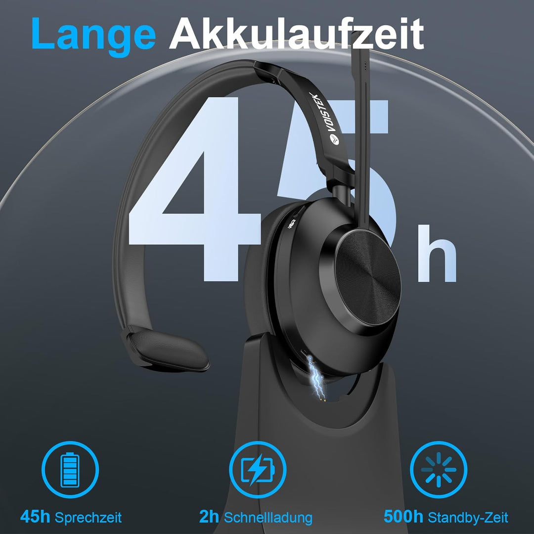 Voistek Kabelloses Bluetooth Headset mit Mikrofon & Rauschunterdrückung, USB Dongle für PC, Ladestat