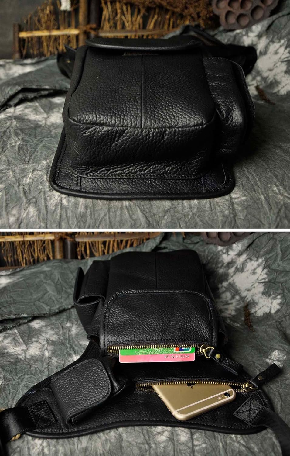 Le'aokuu Herren Echtes Leder Tasche Beinbeutel Beintasche Aussenbeintasche Hüfttasche Drop Leg Thigh
