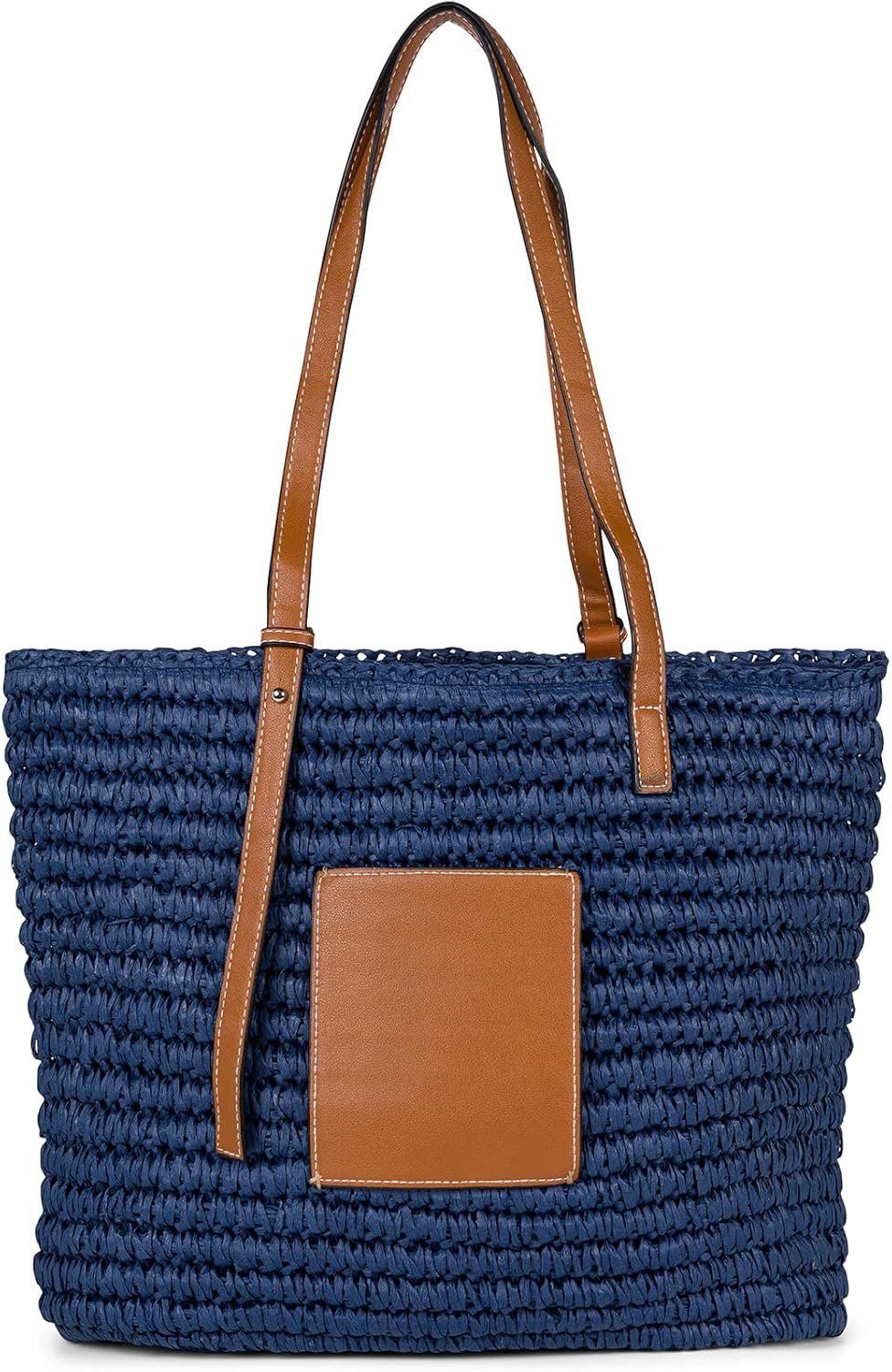 styleBREAKER Damen Korbflecht Schultertasche aus Papierstroh, Strandtasche mit langen Henkeln, Flech