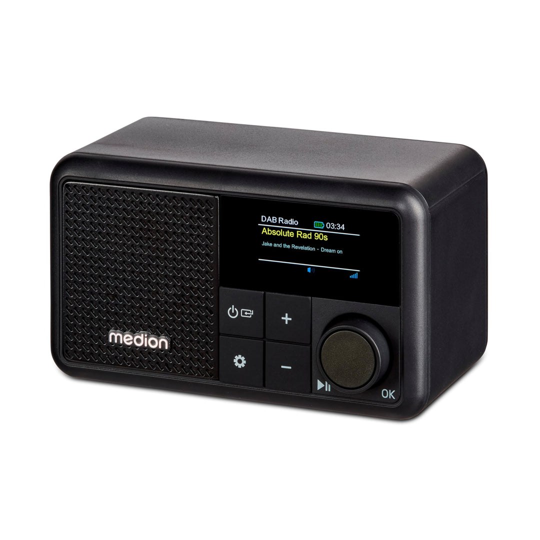 MEDION S66822 Tragbares Mini DAB+ Radio mit Bluetooth (Akku, dimmbares Farbdisplay, Teleskopantenne,